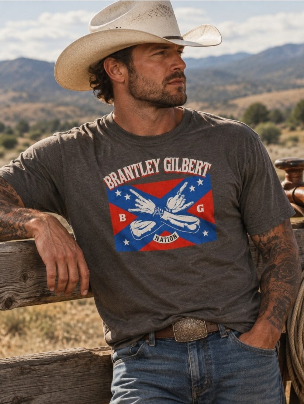New BRANTLEY GILBERT American Made Gildan Heavy Cotton Band Tour T-shirt L Large